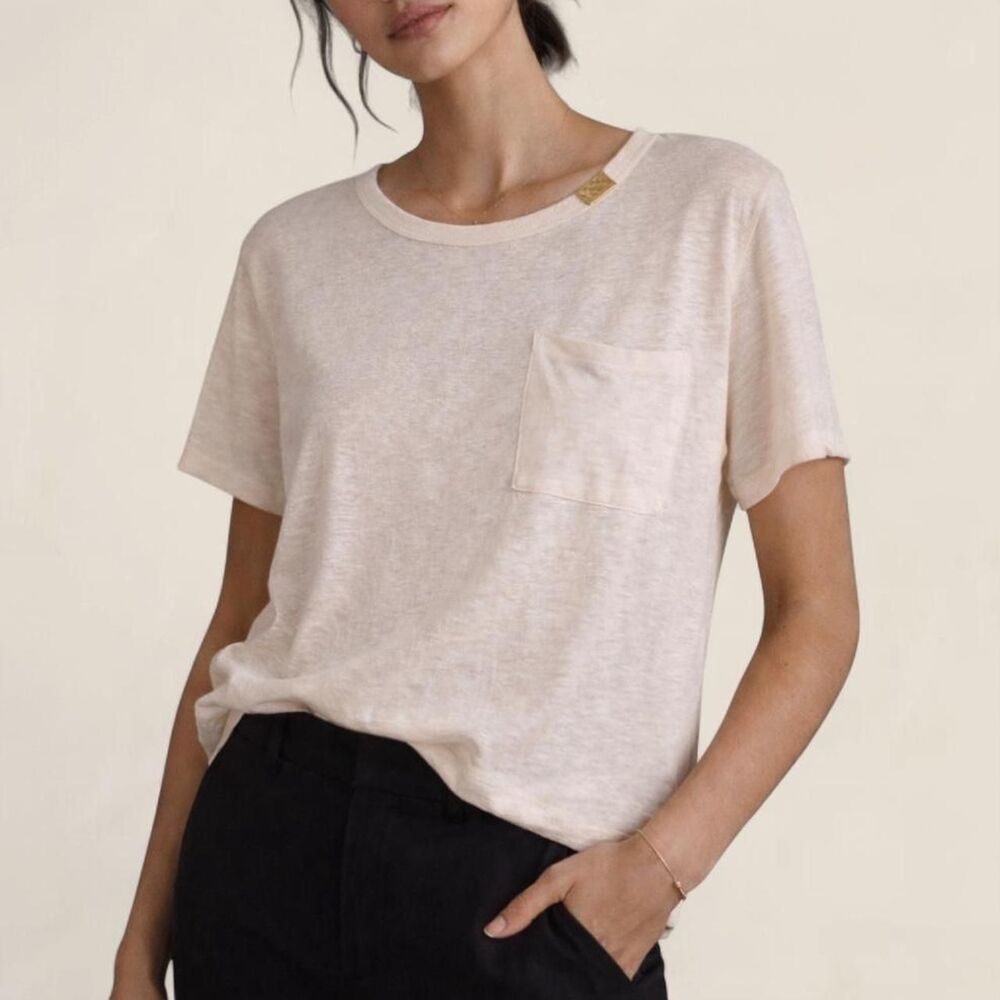 Derek Lam cream linen Gold Hardware elevated basic T shirt M Minimalist
